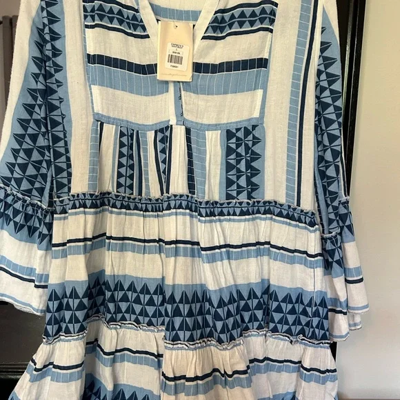 Elan Blue and White Tiered Ruffled Sundress - Picture 3 of 3